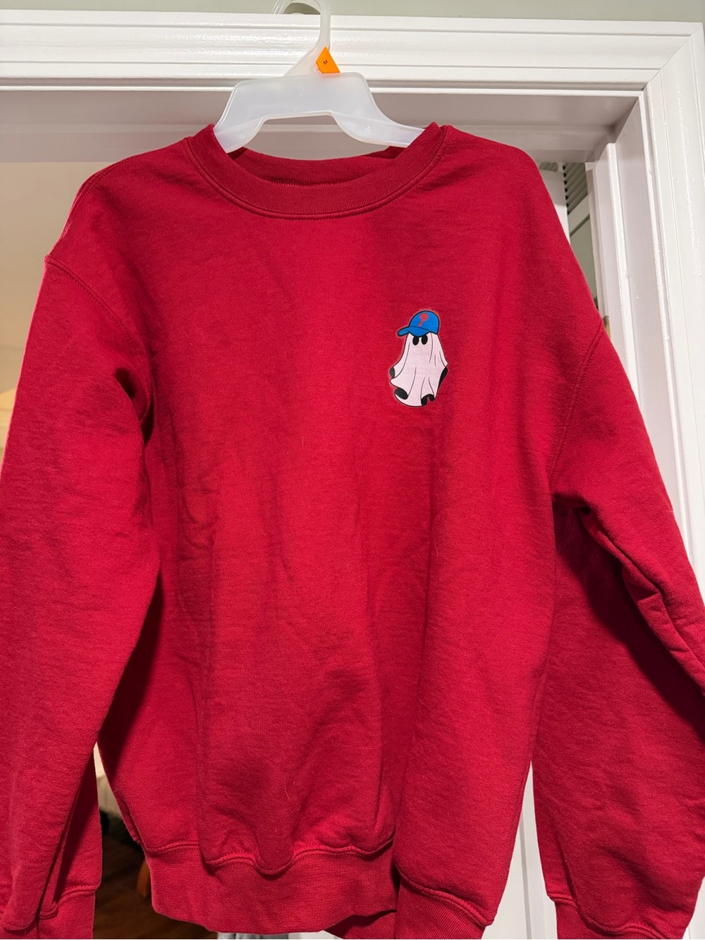 Red Crewneck Sweatshirt with Phillies Ghost Patch